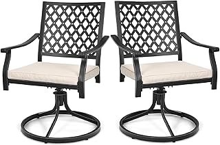 TANGZON Patio Dining Set, Outdoor Wooden Table and Swivel Chairs Set with Thick Cushions, Garden Furniture Set for Lawn, Backyard, Balcon (2 Swivel Chairs)