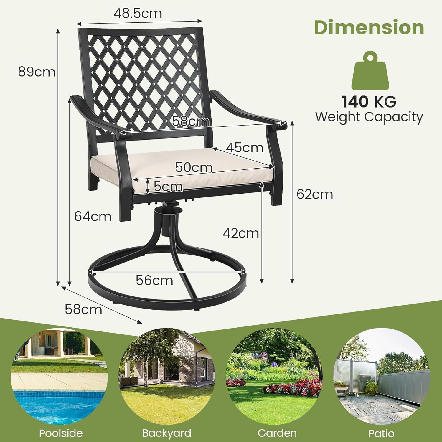 TANGZON Patio Dining Set, Outdoor Wooden Table and Swivel Chairs Set with Thick Cushions, Garden Furniture Set for Lawn, Backyard, Balcon (2 Swivel Chairs)-5