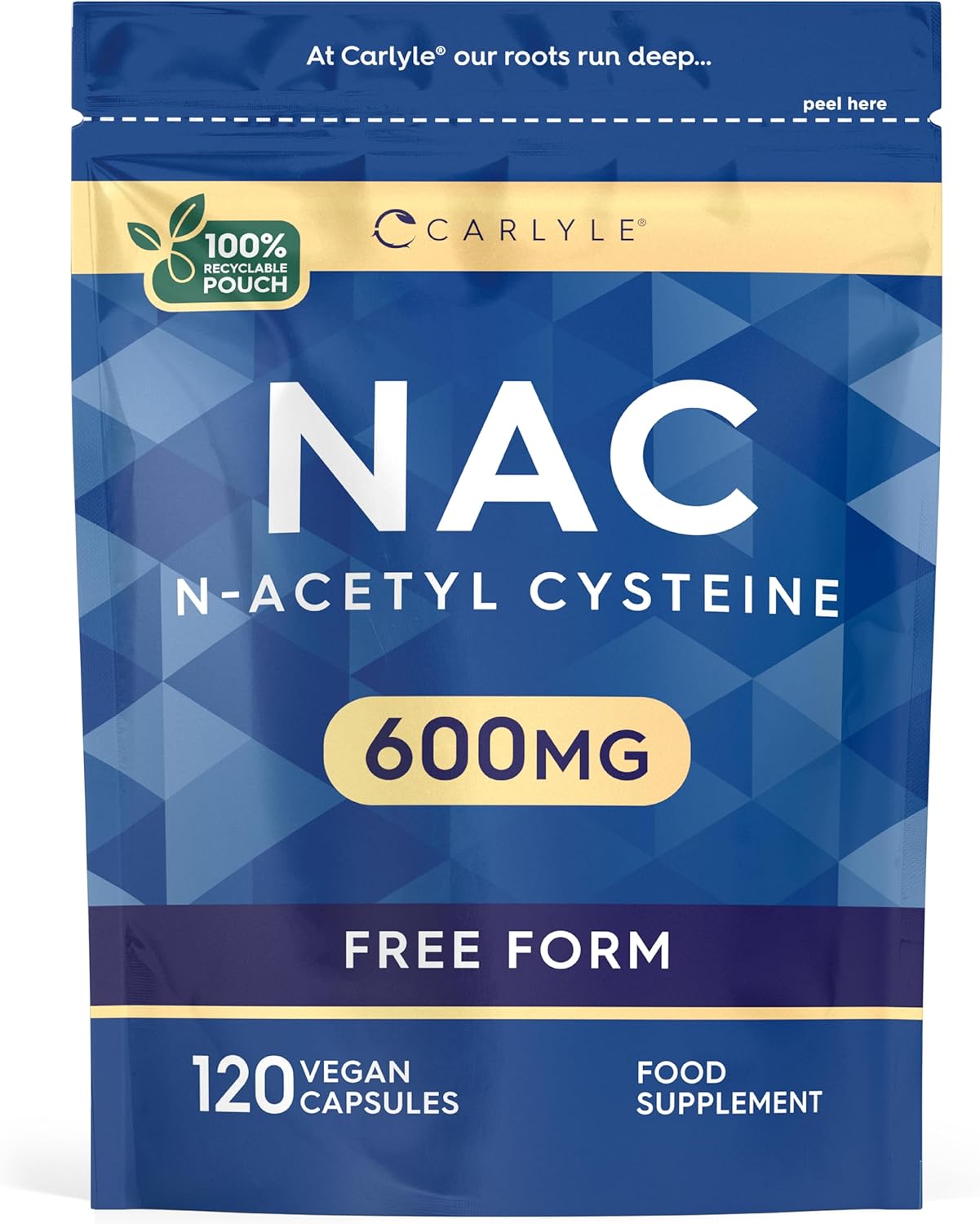 NAC N-Acetyl-Cysteine 600mg | 120 Vegan Capsules | NAC Supplement | Free Form Formula | by Carlyle-0