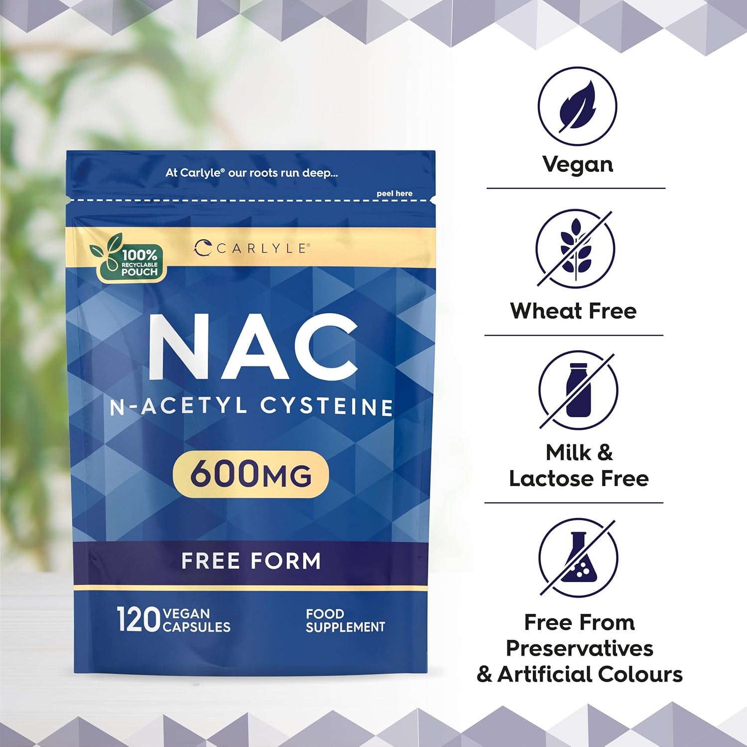 NAC N-Acetyl-Cysteine 600mg | 120 Vegan Capsules | NAC Supplement | Free Form Formula | by Carlyle-3