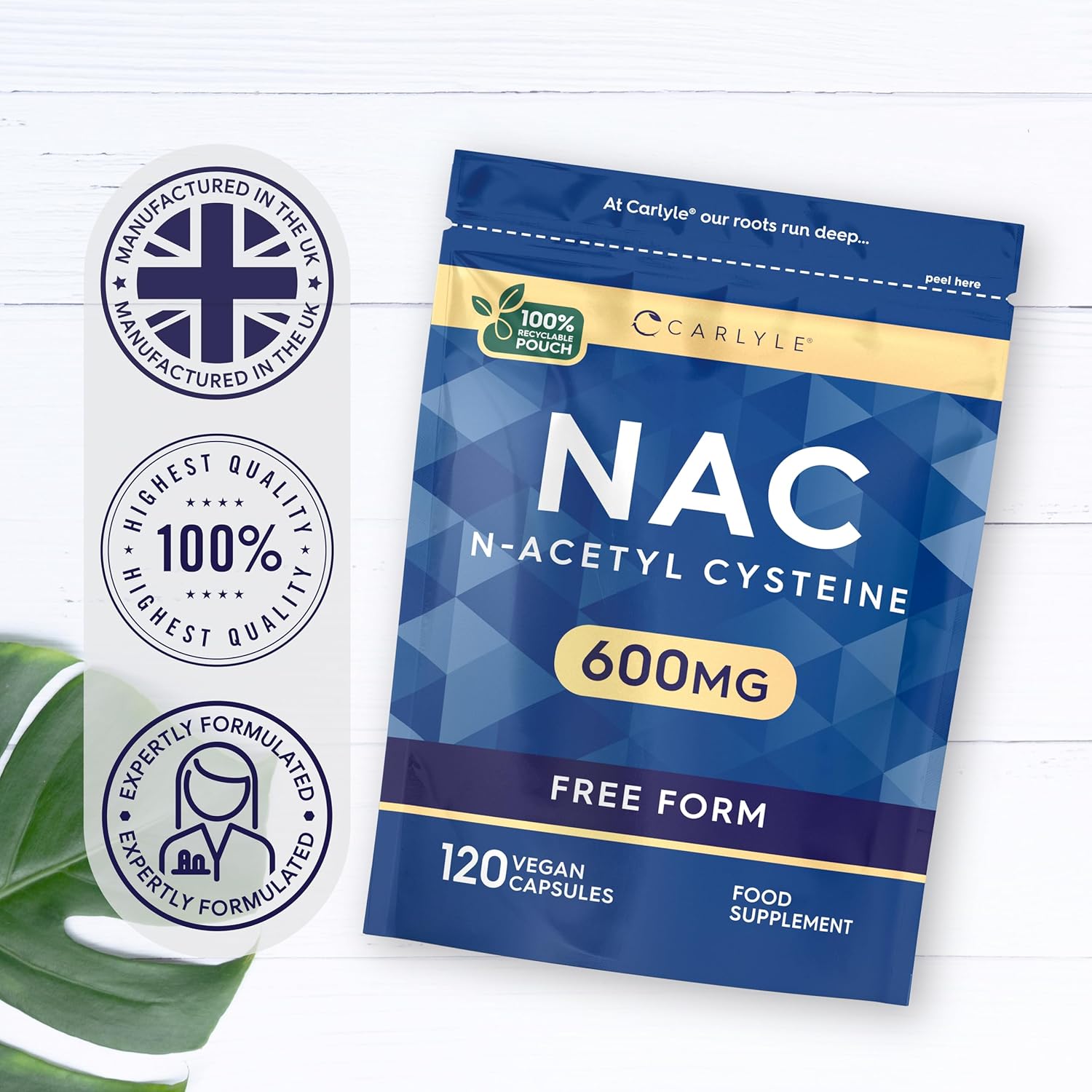 NAC N-Acetyl-Cysteine 600mg | 120 Vegan Capsules | NAC Supplement | Free Form Formula | by Carlyle-4