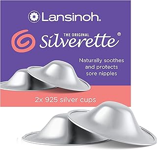 Lansinoh Lansinoh Original Silverette Nipple Cups - 925 Sterling Nickel Free Silver Nipple Shields for Breastfeeding – Naturally Protects and Helps Heal Sore Nipples Breast Feeding - Postpartum Essentials