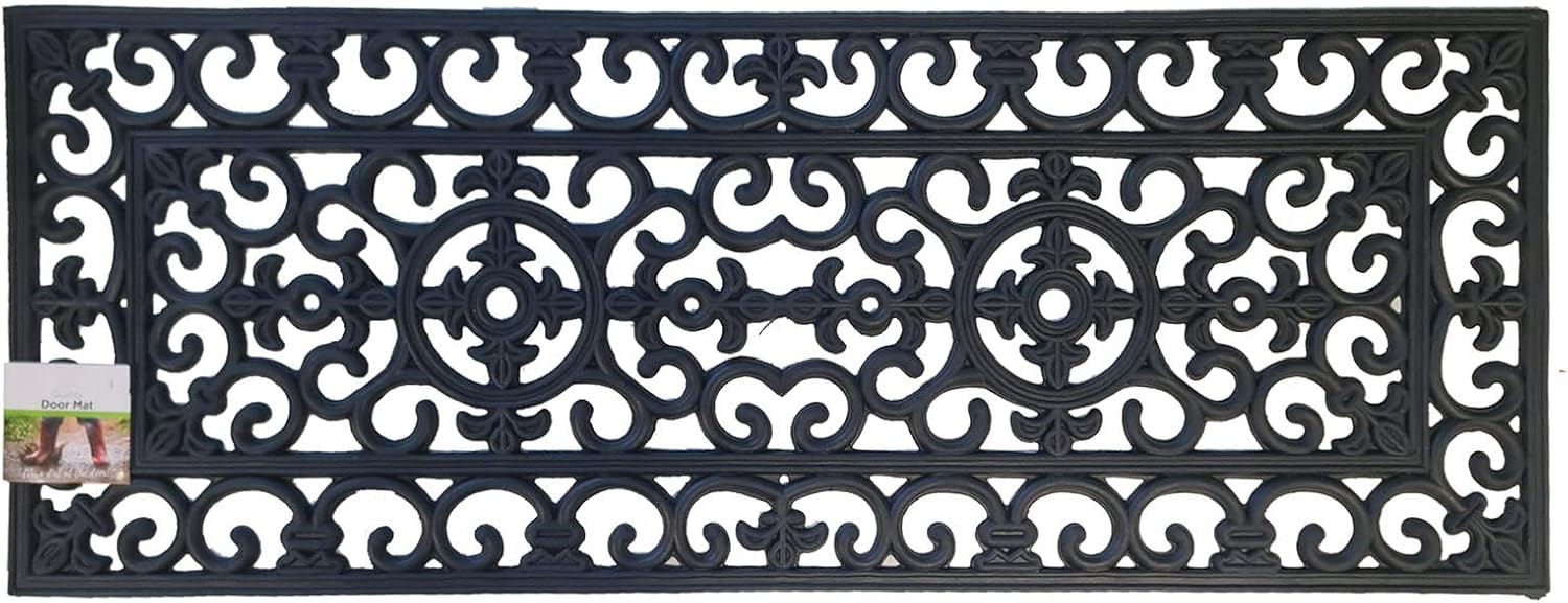 simpa Heavy Duty Rubber Door Mat - Single Large Mat 120cm (L) x 45cm (W). Wrought Iron Style Design.-0