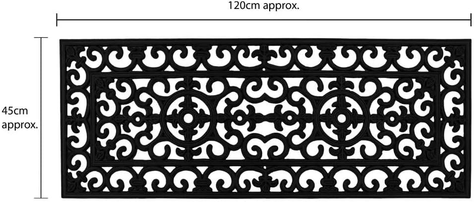 simpa Heavy Duty Rubber Door Mat - Single Large Mat 120cm (L) x 45cm (W). Wrought Iron Style Design.-2