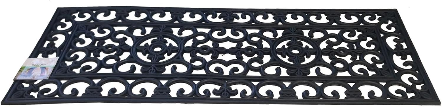 simpa Heavy Duty Rubber Door Mat - Single Large Mat 120cm (L) x 45cm (W). Wrought Iron Style Design.-3