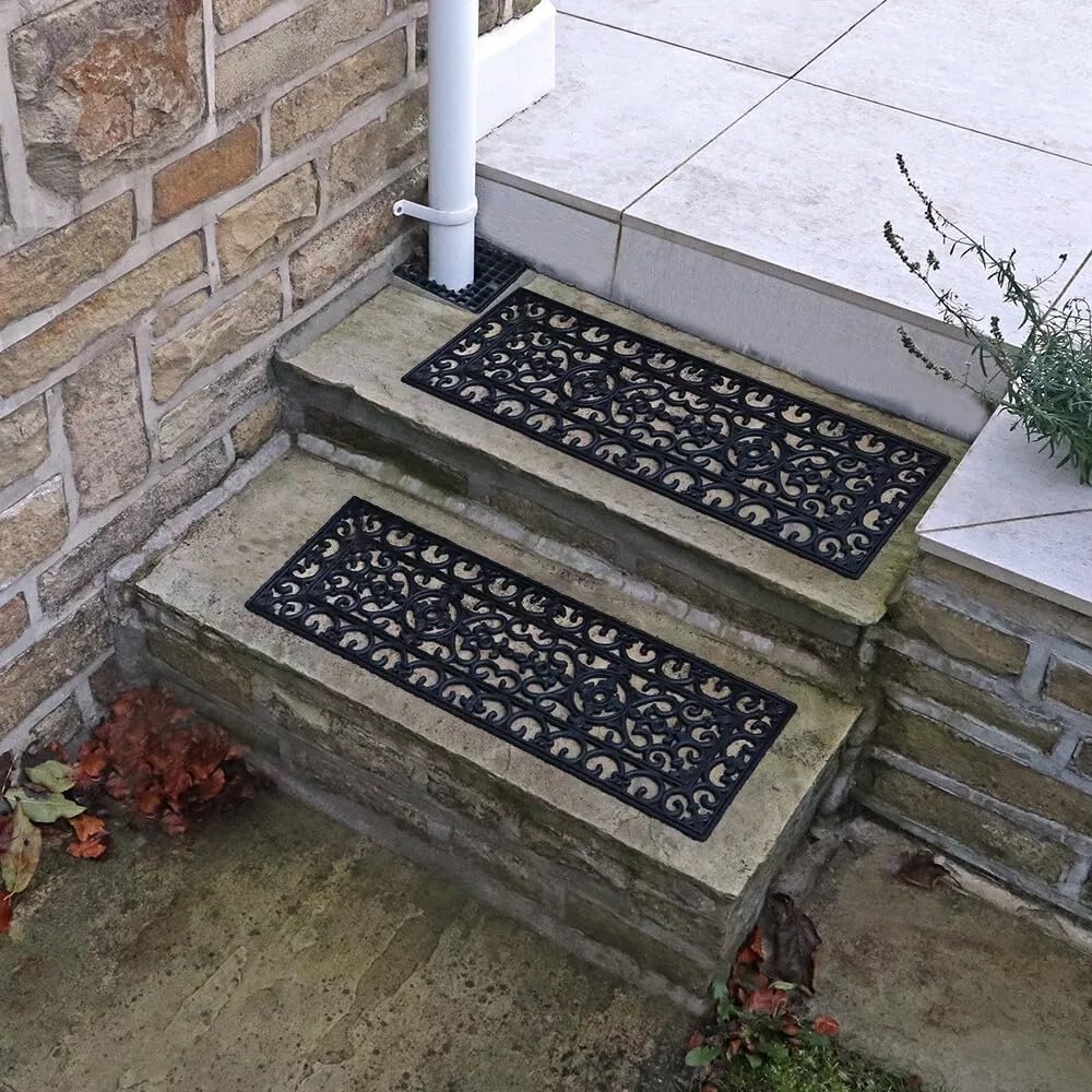 simpa Heavy Duty Rubber Door Mat - Single Large Mat 120cm (L) x 45cm (W). Wrought Iron Style Design.-4