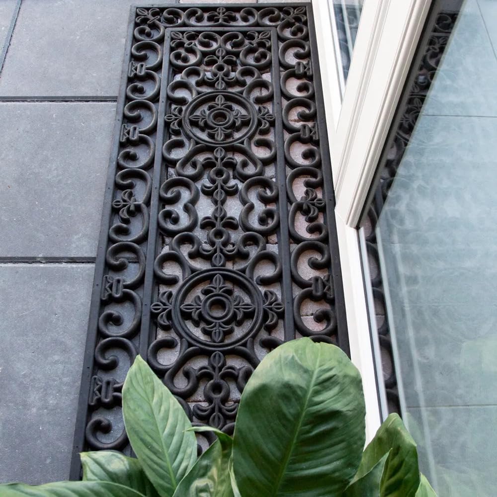 simpa Heavy Duty Rubber Door Mat - Single Large Mat 120cm (L) x 45cm (W). Wrought Iron Style Design.-5