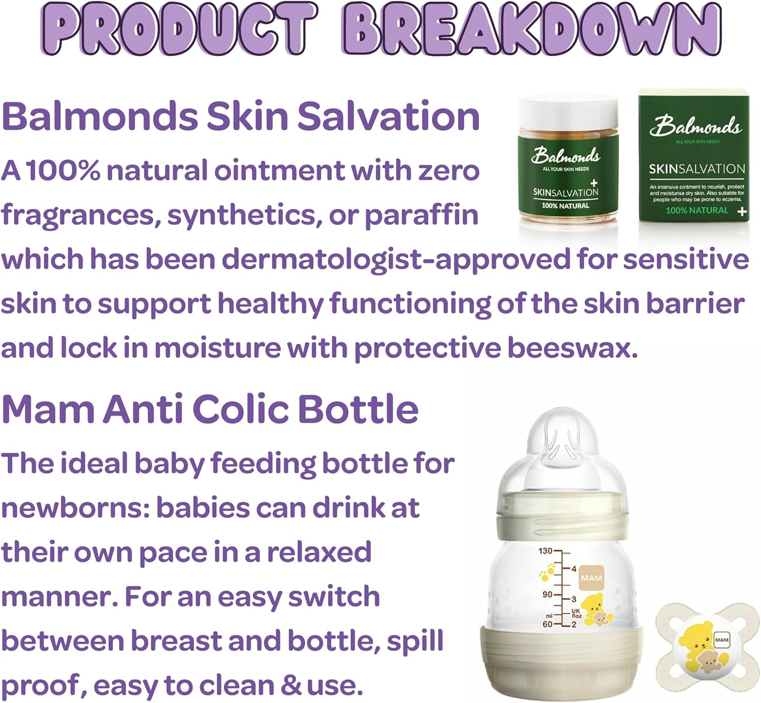 The Honest Midwife Ultimate Gift Set for You & Your Baby - includes Mam Anti Colic Bottle • Balmonds Skin Salvation • Nanobebe Bottle • Hottea Mama Tea Bags • Baby Wipes & More • CONTENTS MAY VARY-4