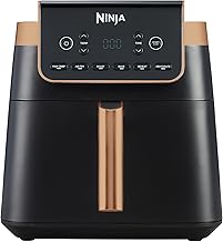 Ninja Air Fryer MAX PRO, 6.2L, Uses No Oil, Large Square Single Drawer, Roast, Bake, Air Fry, Family Size, Non-Stick, Dishwasher Safe Basket & Crisper Plate, Silicone Tongs, Black & Copper, AF180UKCP