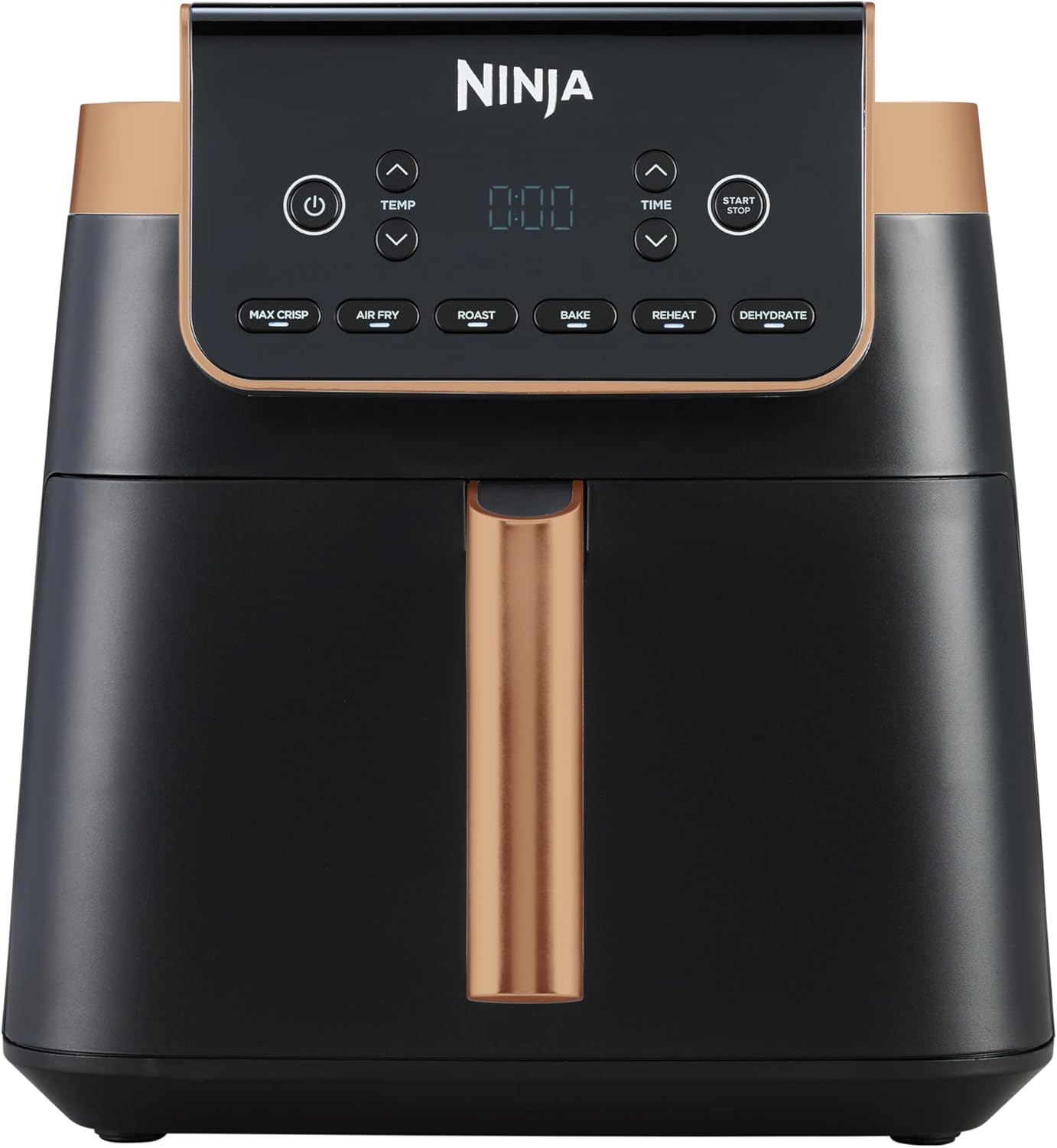 Ninja Air Fryer MAX PRO, 6.2L, Uses No Oil, Large Square Single Drawer, Roast, Bake, Air Fry, Family Size, Non-Stick, Dishwasher Safe Basket & Crisper Plate, Silicone Tongs, Black & Copper, AF180UKCP-0