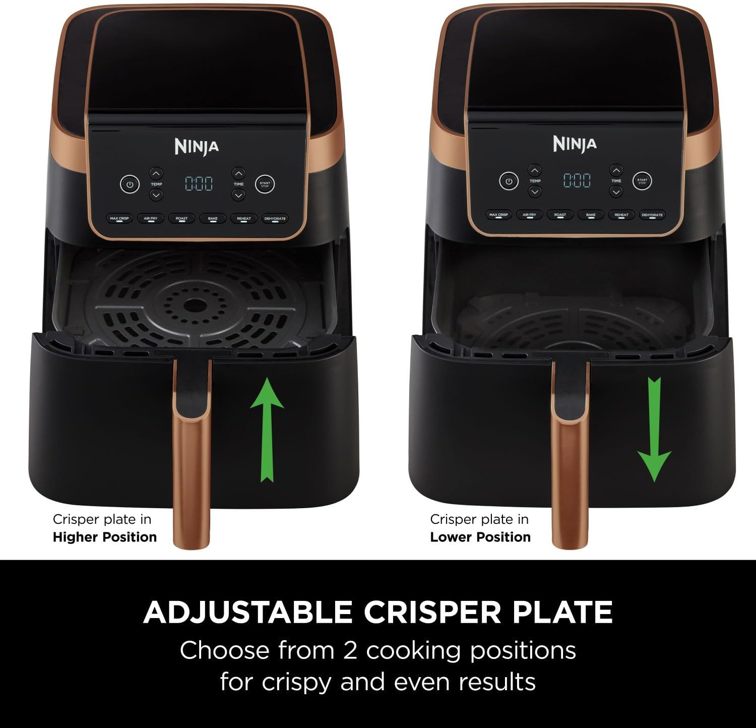 Ninja Air Fryer MAX PRO, 6.2L, Uses No Oil, Large Square Single Drawer, Roast, Bake, Air Fry, Family Size, Non-Stick, Dishwasher Safe Basket & Crisper Plate, Silicone Tongs, Black & Copper, AF180UKCP-4