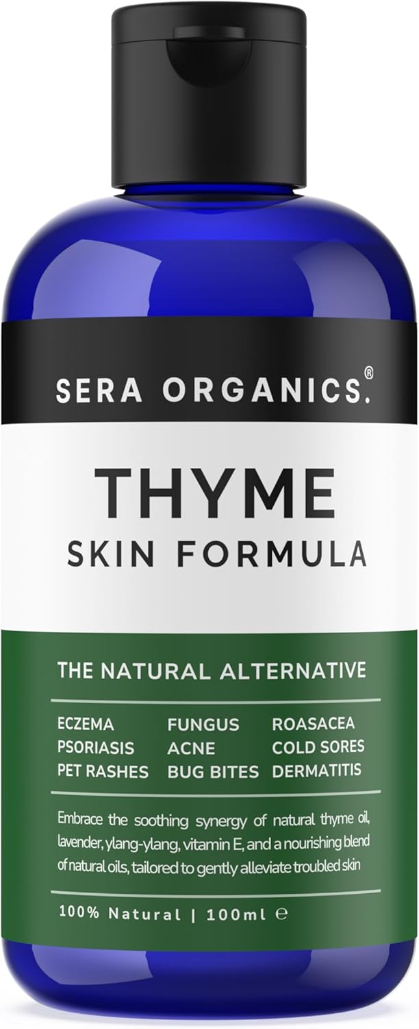 Thyme Oil Blend - For Eczema, Psoriasis, Dermatitis, Rosacea & Cold Sores - Soothes Itching & Irritation Suitable for Sensitive Skin Made In The UK (100ml) All Natural By Sera Organics-0