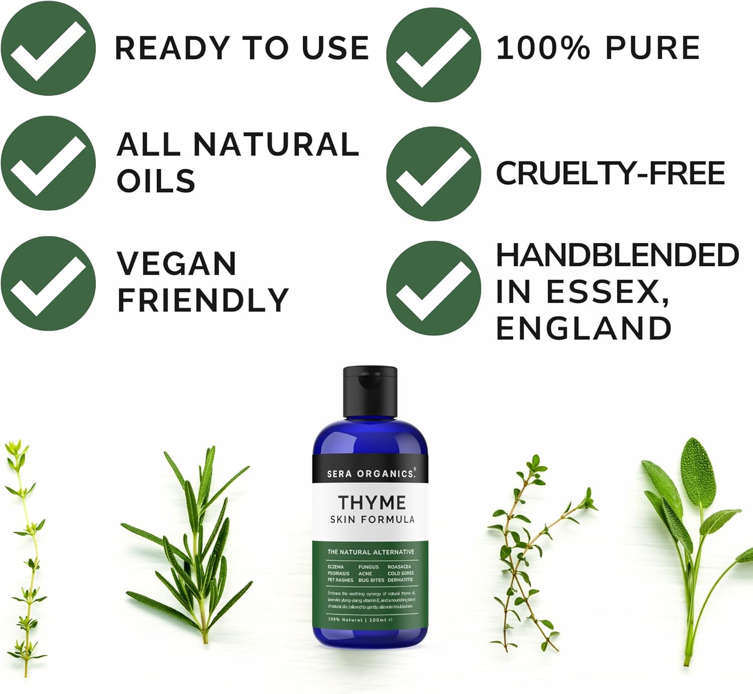 Thyme Oil Blend - For Eczema, Psoriasis, Dermatitis, Rosacea & Cold Sores - Soothes Itching & Irritation Suitable for Sensitive Skin Made In The UK (100ml) All Natural By Sera Organics-4