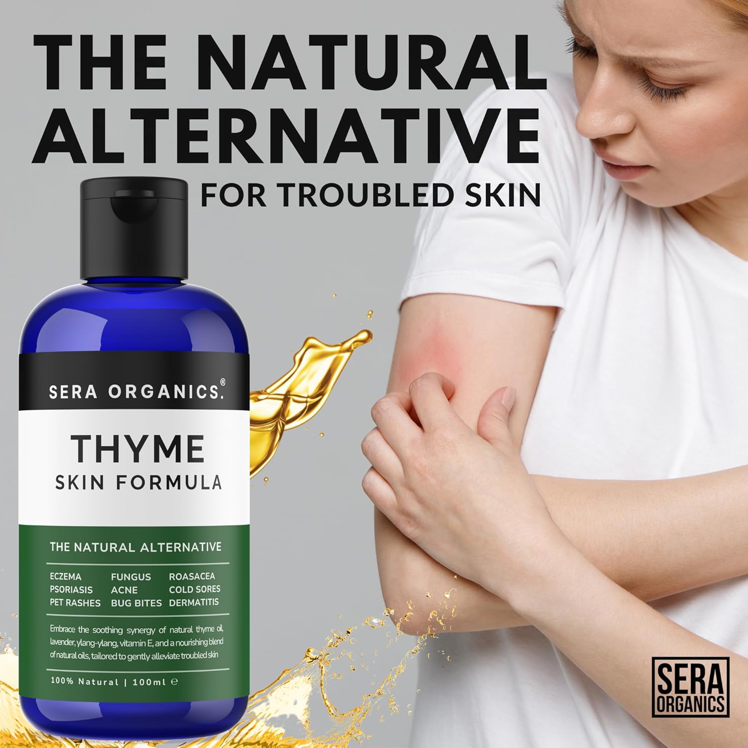 Thyme Oil Blend - For Eczema, Psoriasis, Dermatitis, Rosacea & Cold Sores - Soothes Itching & Irritation Suitable for Sensitive Skin Made In The UK (100ml) All Natural By Sera Organics-5