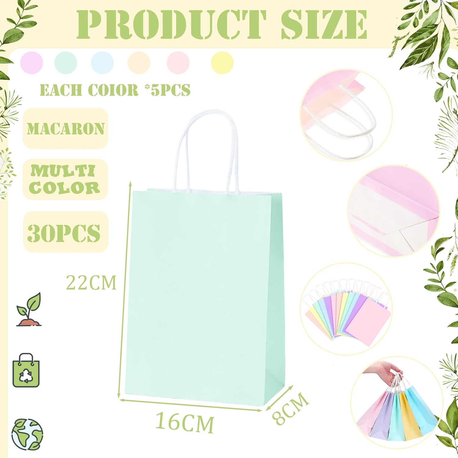 30Pcs Macaron Mixed Gift Bag Paper Pastel Party Bags for Kids,Adult Party Goodie Bags Candy Sweets Bag,Small Birthday Party Favour Bag Kraft Paper Bag with Handle for Presents,Xmas,Wedding,Hen Party-1