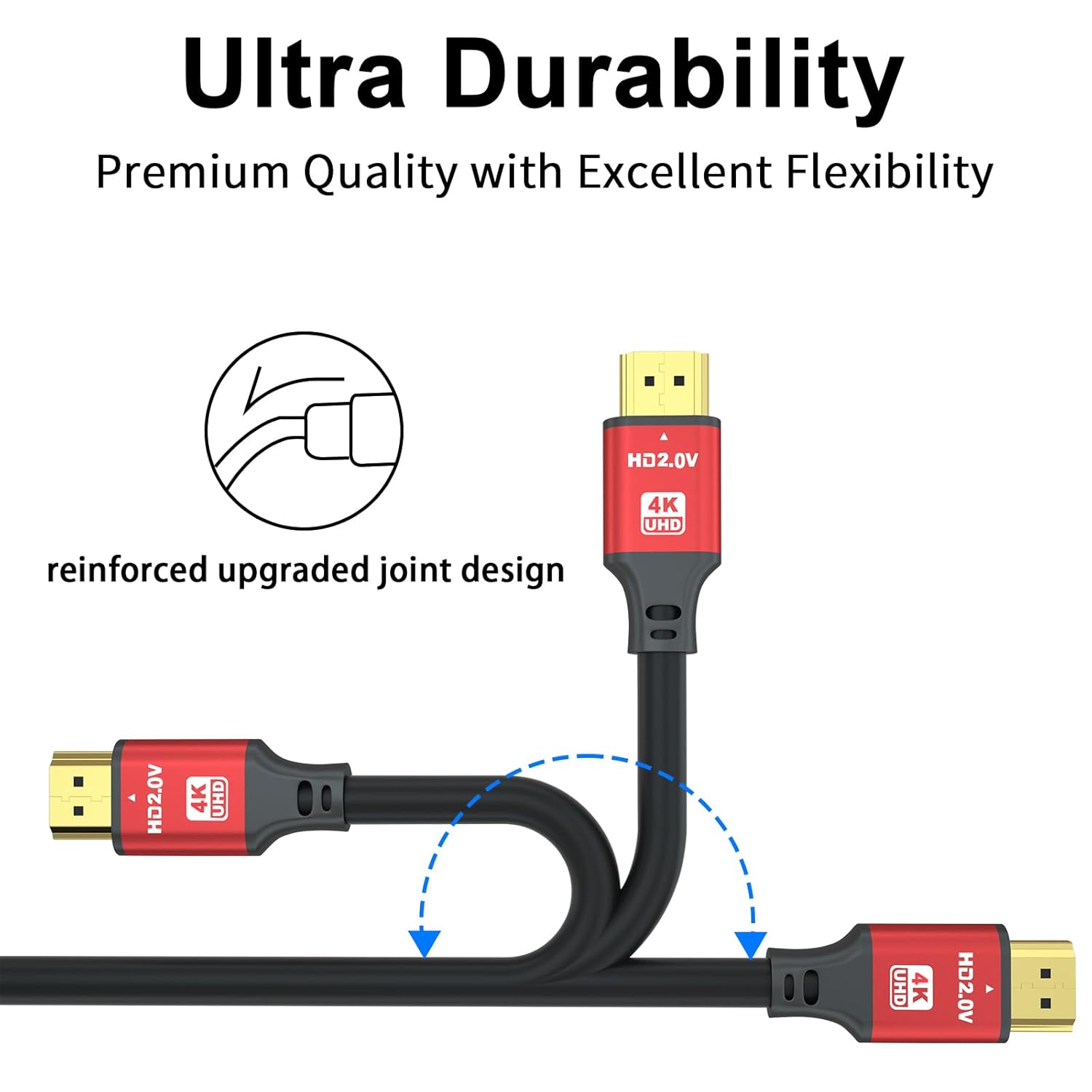 jojobnj 4K HDMI Cable 15m, High Speed HDMI 2.0 Cord 4K@60Hz 18Gbps, Ultra HD,Ethernet Audio Return,Video 4K,1080p,3D,Arc, HDR Compatible with Xbox,PS5/PS4,HDTV,Laptop ect(Red)-4