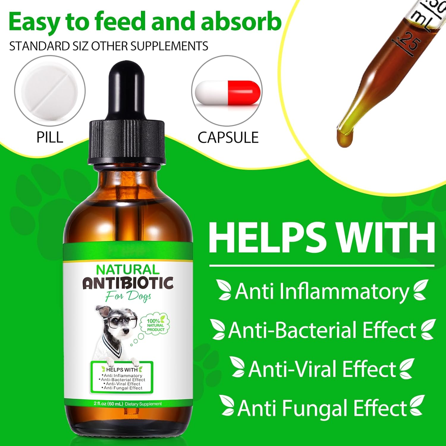 Dog Antibiotics,Antibiotics for Dogs, Natural Dog Antibiotics Supports Dog Allergy & Itch Relief, Yeast Infection Treatment for Dogs Dog Supplies Antibiotics Bacon Flavor - 60ml (60ml)-4