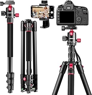 CAMBOFOTO 74‘’/188cm Professional Camera Tripod, Portable Tripod 188cm/Monopod 191cm, 3/8" Exchangeable 360 Degree Ball Head, Aluminum Tripod with 1/4" Quick Release Plate for DSLR