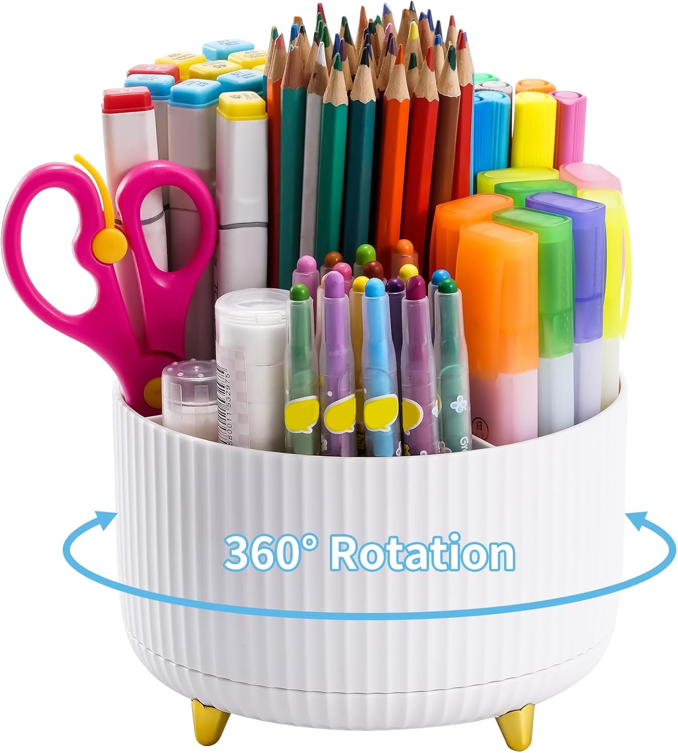 Marbrasse Desk Organiser,360-Degree Rotating Pen Holder for Desk,Desk Organisers and Accessories with 5 Compartments Pencil Organiser, Organisers Storage Box Caddy for Office,Home (White)-0