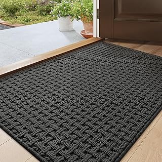 DEXI Dirt Trapper Indoor Door Mat 61 x 92 cm, Non-Slip Absorbent Entrance Rug, Low Profile Washable Doormats Inside Floor Mat for Front Door, Muddy Shoes & Paws, Grey