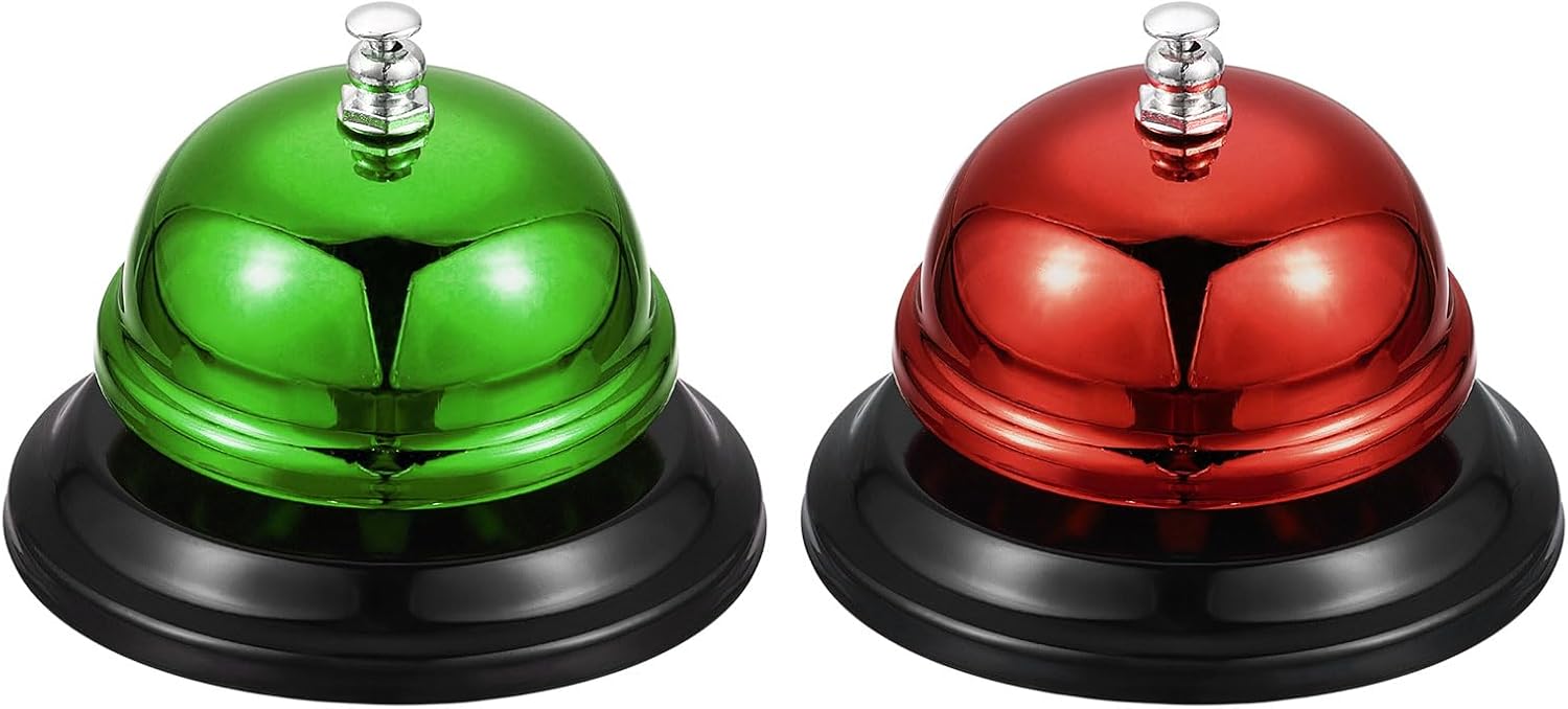 sourcing map 2 Pcs Call Bell, 85mm/3.35" Desk Bell Service Dinner Bell for Restaurant Hotel Room Kitchen Bar Party Classroom(Green+Red)-0