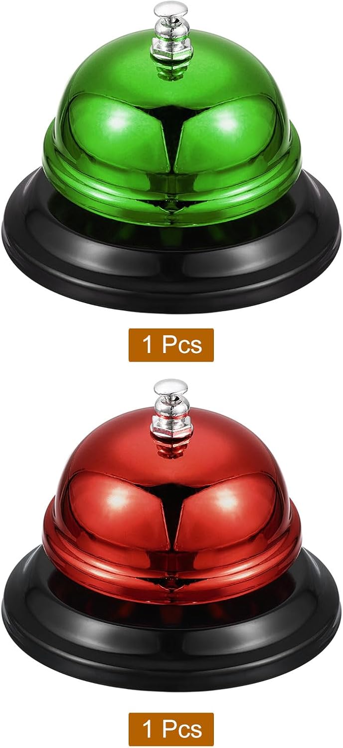 sourcing map 2 Pcs Call Bell, 85mm/3.35" Desk Bell Service Dinner Bell for Restaurant Hotel Room Kitchen Bar Party Classroom(Green+Red)-2