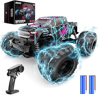 DEERC 1/16 Glowing Spider Remote Control Car - 15KM/H Fast RC Cars W/2 Rechargeable Batteries for 30 Min Play, All Terrain Off-Road Monster Truck Toys for Boys Kids Age 4-7 8-12 Birthday Xmas Gift