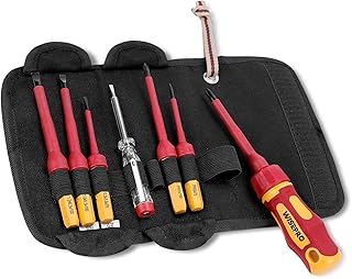 WISEPRO VDE/1000V Insulated Screwdrivers Set, Black Magnetic Tip Electrician Screwdriver Set - Interchangeable Blade, Phillips & Slotted Screwdriver Set for Repair