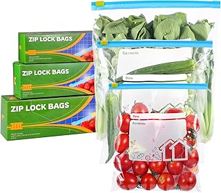 70 Pcs Food Storage Freezer Bags, 3 Sizes Zip Lock Bags (4.55L, 2.27L, 1L), Reusable Ziplock Bags Sandwich Bags with Expandable Bottom, Heavy Duty Food Bags for Fruits, Veggies, Meat, Snacks