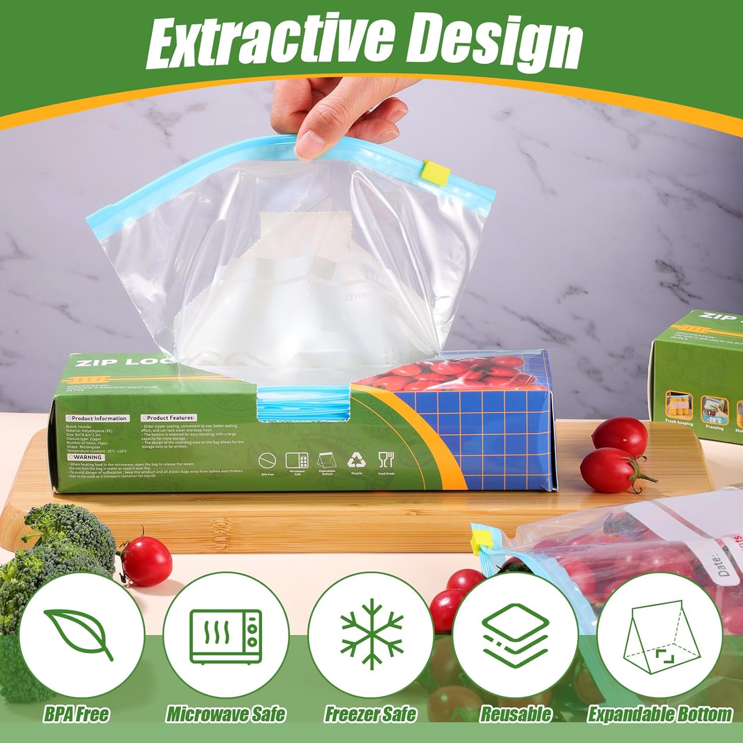 70 Pcs Food Storage Freezer Bags, 3 Sizes Zip Lock Bags (4.55L, 2.27L, 1L), Reusable Ziplock Bags Sandwich Bags with Expandable Bottom, Heavy Duty Food Bags for Fruits, Veggies, Meat, Snacks-2