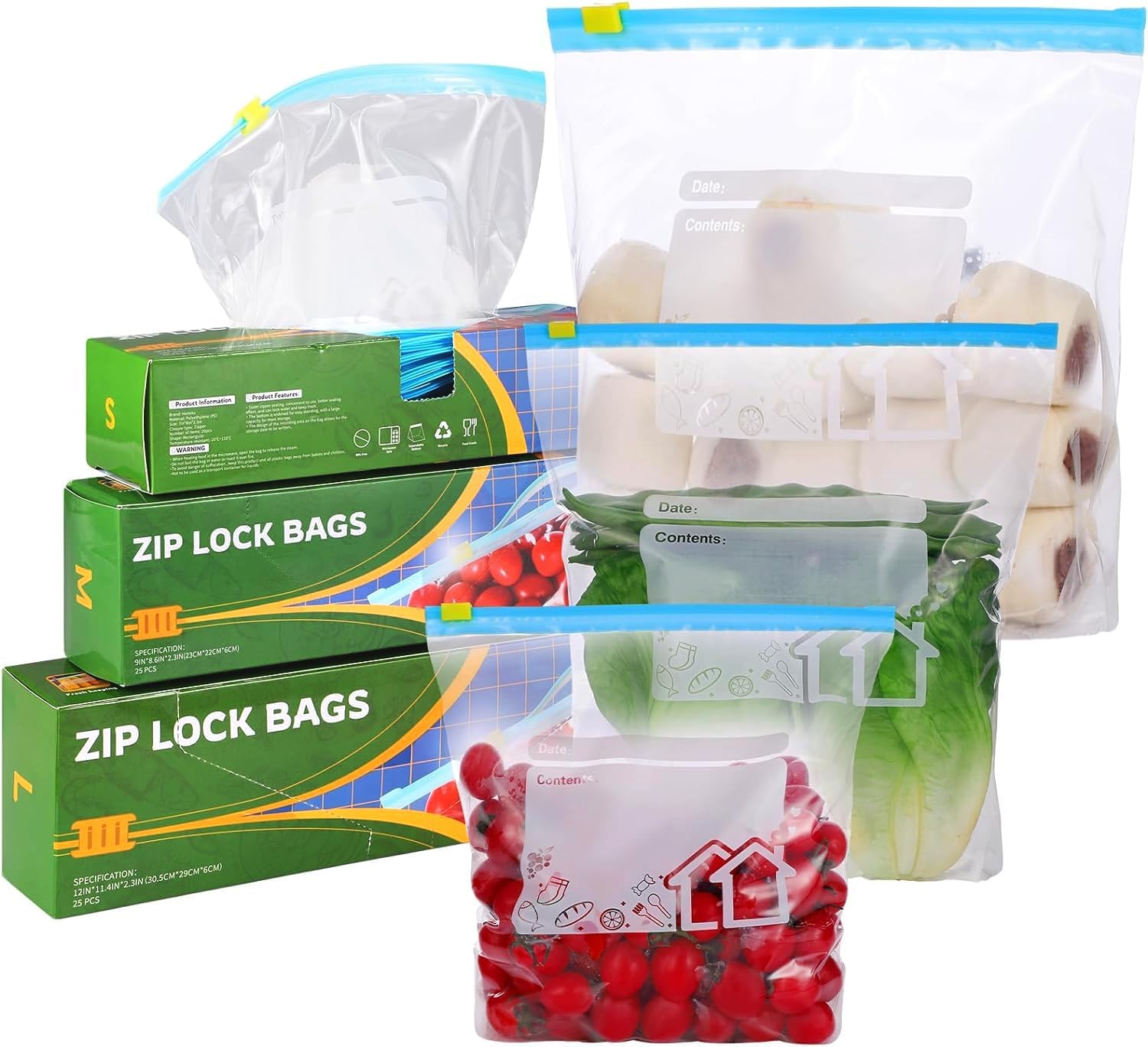 70 Pcs Food Storage Freezer Bags, 3 Sizes Zip Lock Bags (4.55L, 2.27L, 1L), Reusable Ziplock Bags Sandwich Bags with Expandable Bottom, Heavy Duty Food Bags for Fruits, Veggies, Meat, Snacks-7