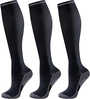 Niorasen Compression Socks for Women & Men, 3 Pairs Flight Socks, Travel Socks, Compression Stockings Fit Running, Football, Flying, Medical, Prevent Varicose Veins, Promote Circulation (20-30mmHg)