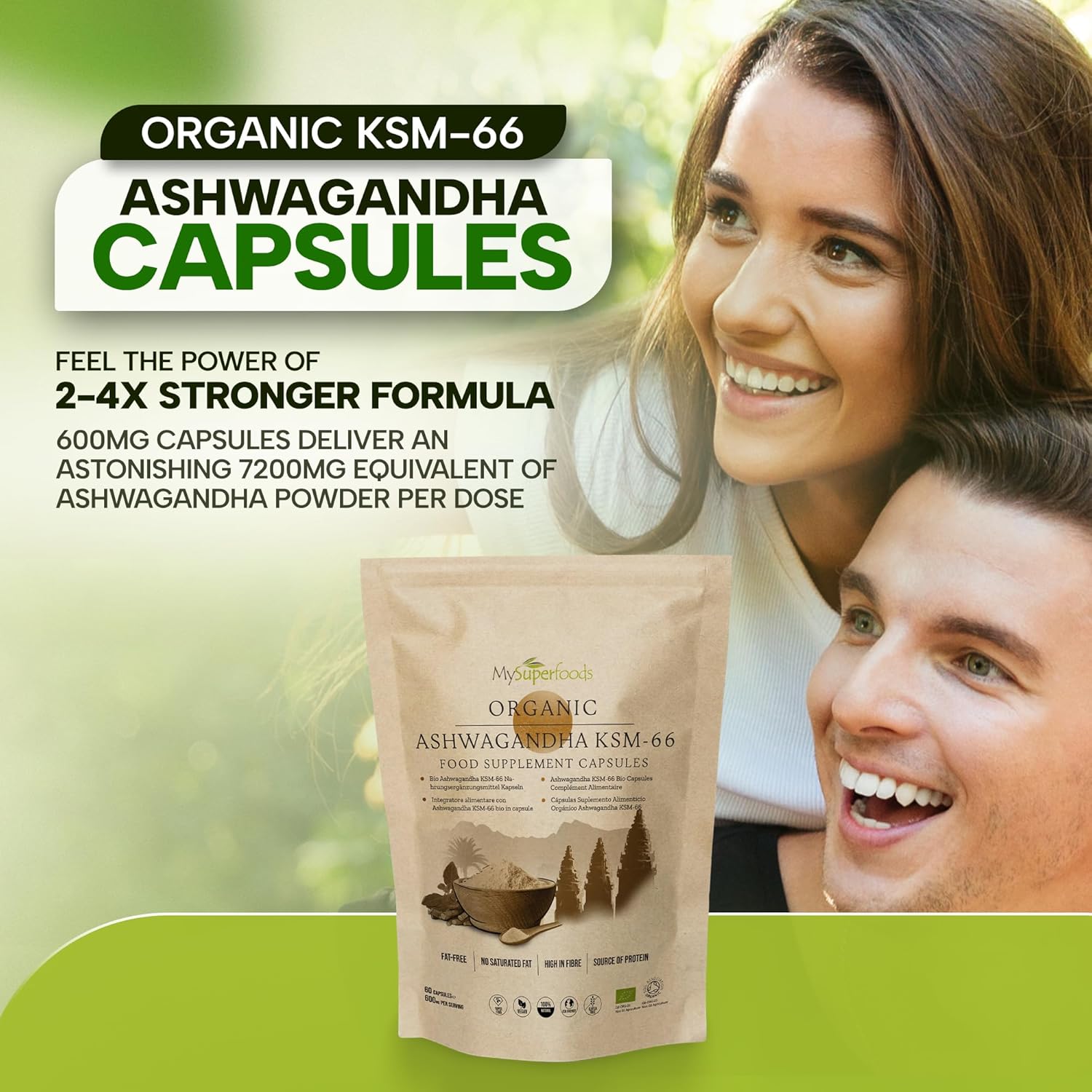 Ashwagandha KSM-66 Capsules | Max Strength 7200mg per Capsule | Up to 400% Higher Potency | Stress & Anxiety Relief, Improved Endurance & Better Sleep | Organic & Vegan | MySuperfoods-2