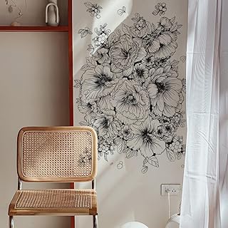 Runtoo Large Black and White Flower Wall Art Decals Boho Floral Wall Stickers for Bedroom Living Room Office Adult Home Decor