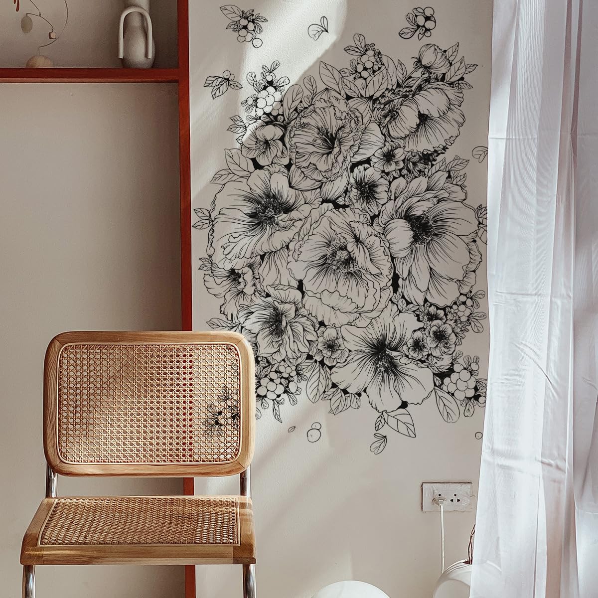 Runtoo Large Black and White Flower Wall Art Decals Boho Floral Wall Stickers for Bedroom Living Room Office Adult Home Decor-0