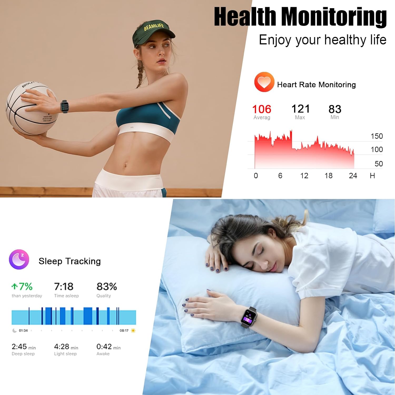 Smart Watch for Men Women, 1.96'' 47.5mm Fitness Watch Running Tracker, Make/Answer Calls, Pedometer Waterproof IP68, Sleep/Heart Rate Monitor/Step Counter Smartwatch for Android iOS iPhone-3