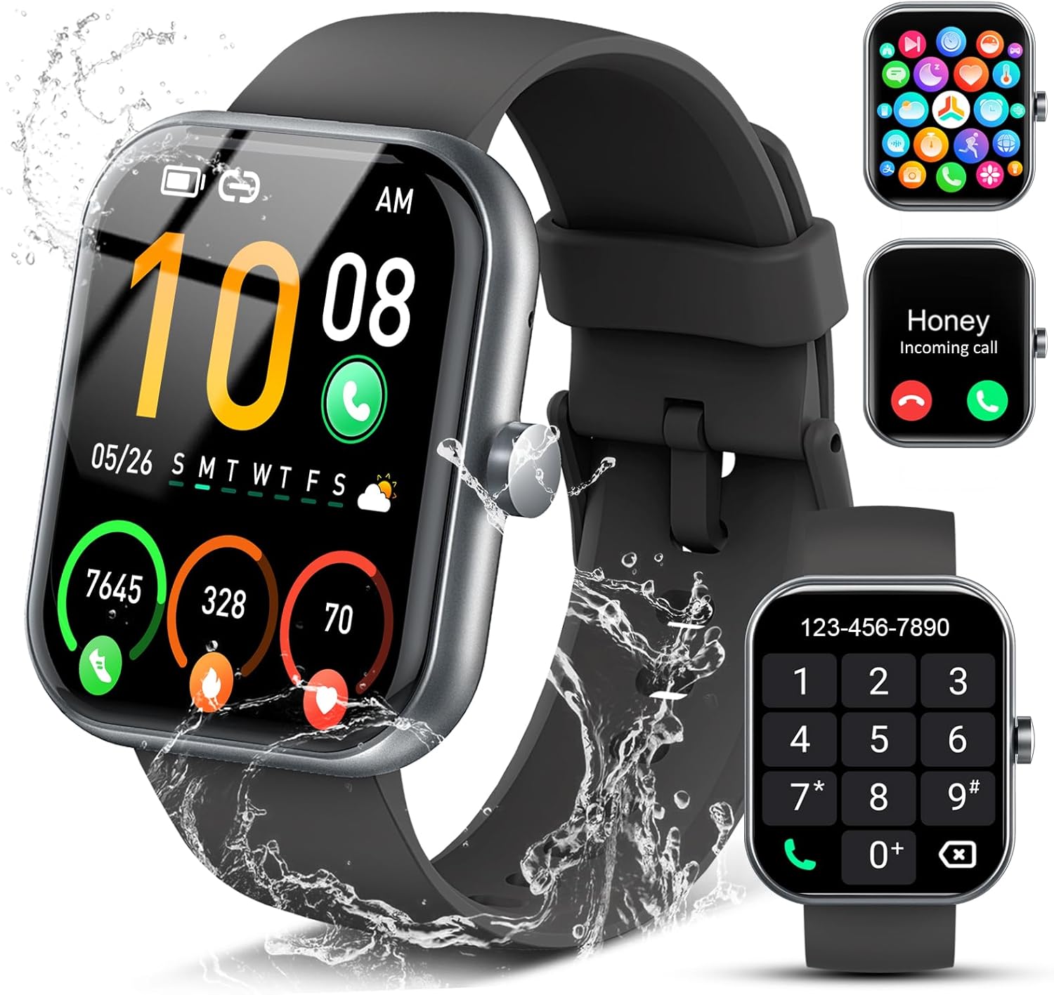 Smart Watch for Men Women, 1.96'' 47.5mm Fitness Watch Running Tracker, Make/Answer Calls, Pedometer Waterproof IP68, Sleep/Heart Rate Monitor/Step Counter Smartwatch for Android iOS iPhone-8