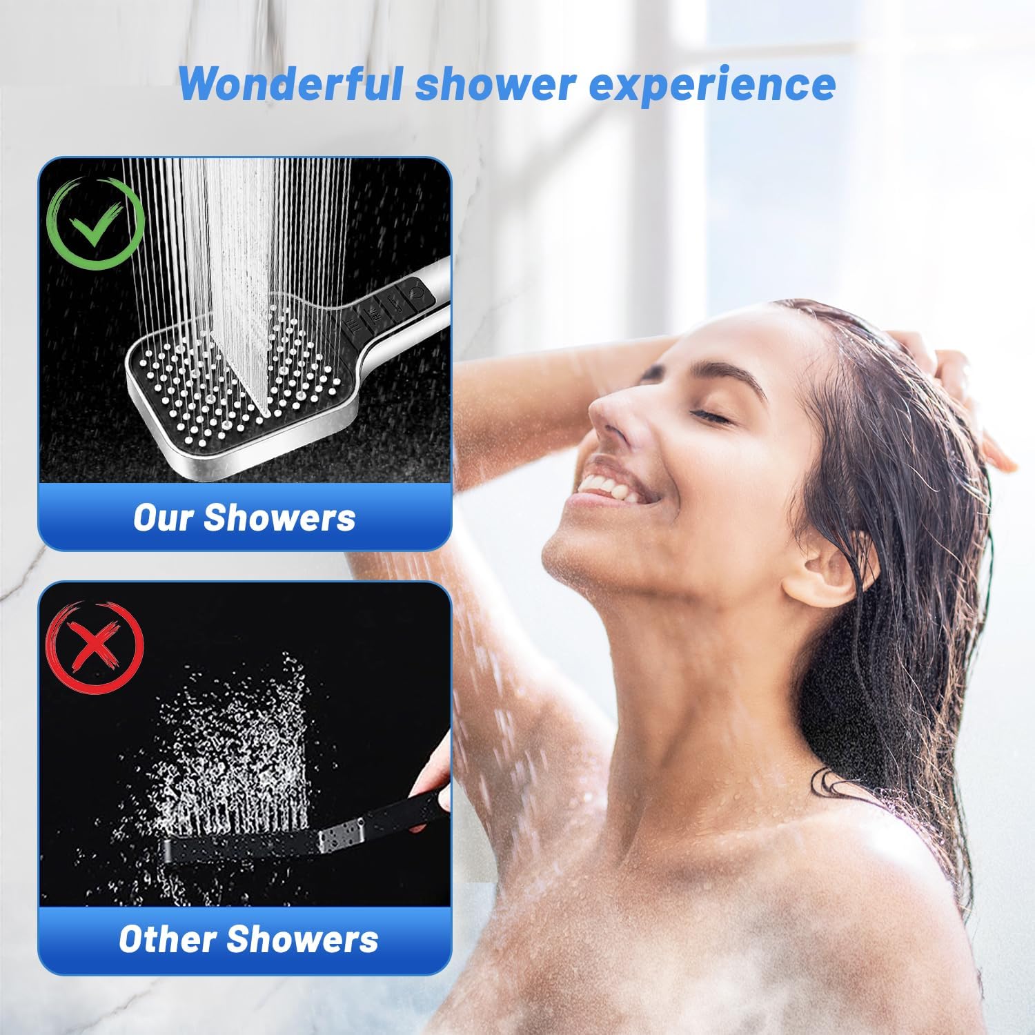 VEHHE Shower Head (NOT for Electric Showers), 7 Spray Modes Shower Heads, Large Universal Shower Head with Non-Clogging Silicone Nozzles, Single Handheld Adjustable Square Shower Head for Home,Gym-5