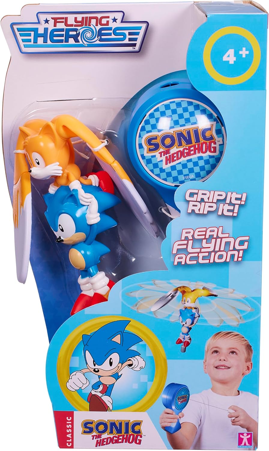 Flying Heroes 07981 Sonic The hedgehog Flash Pull The Cord to Watch Them Fly Action Toy Ideal Present for Boys Aged 4-7 Years Tails. No Batteries Required-0