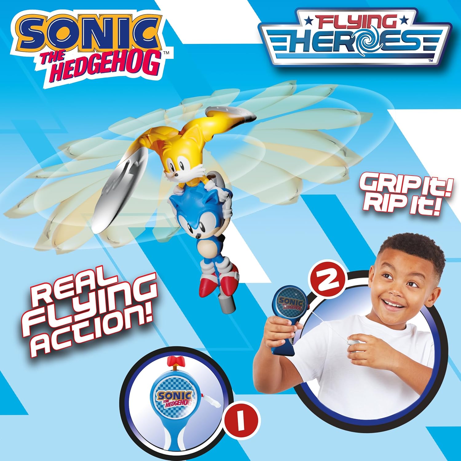 Flying Heroes 07981 Sonic The hedgehog Flash Pull The Cord to Watch Them Fly Action Toy Ideal Present for Boys Aged 4-7 Years Tails. No Batteries Required-2