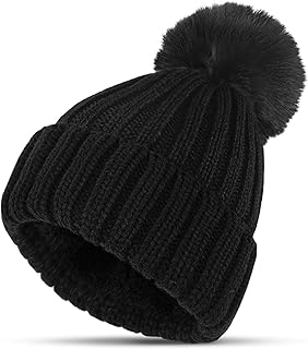 KEECOW Beanie Hats for Women, Womens Winter Hats, Thermal Warm Winter Hats for Women Outdoor Sports with Detachable Pom Pom