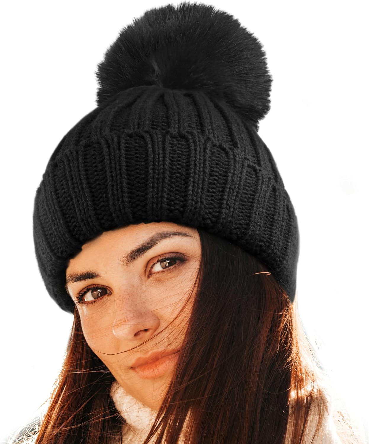 KEECOW Beanie Hats for Women, Womens Winter Hats, Thermal Warm Winter Hats for Women Outdoor Sports with Detachable Pom Pom-5