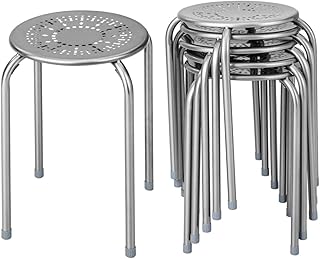 TANGZON Set of 6 Steel Stacking Stools, Stackable Nesting Round Bar Stool with Non-Slip Mats, Flexible Seating Breakfast Dining Chairs for Home, Kitchen, Office & Classroom (Grey)