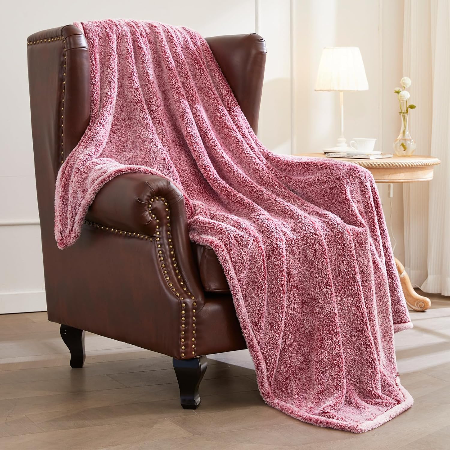 Exclusivo Mezcla Queen Size Fleece Bed Blanket, 230x230 CM Large Fuzzy Bed Blankets, Soft Velvet Plush Blanket for Bed, Mixed Deep Red Blanket-4