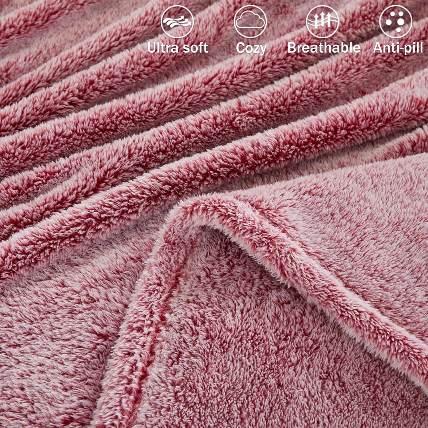 Exclusivo Mezcla Queen Size Fleece Bed Blanket, 230x230 CM Large Fuzzy Bed Blankets, Soft Velvet Plush Blanket for Bed, Mixed Deep Red Blanket-6