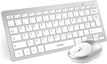 seenda Small Wireless Keyboard and Mouse Set, 2.4G Ultra Slim Portable Compact Cordless Keyboard & Mouse Combo UK QWERTY Layout for PC Computer Laptop Desktop - Home/Office/Travel, White and Silver