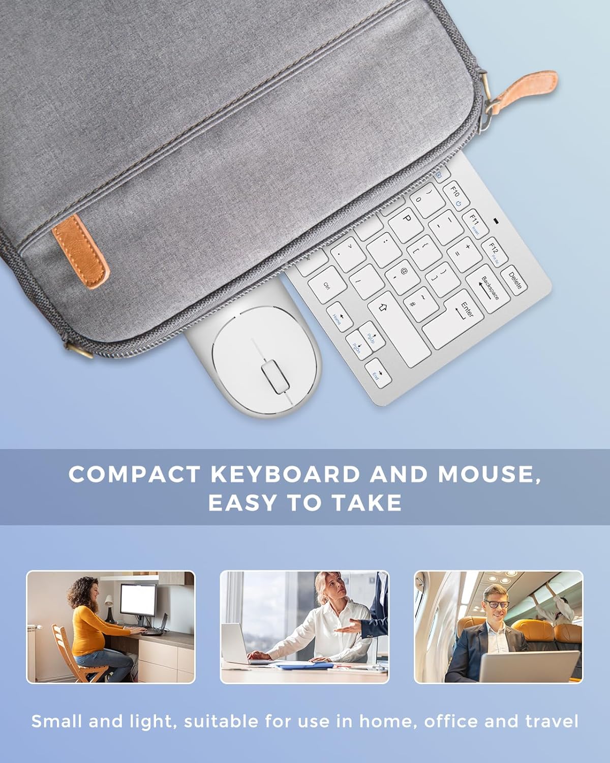 seenda Small Wireless Keyboard and Mouse Set, 2.4G Ultra Slim Portable Compact Cordless Keyboard & Mouse Combo UK QWERTY Layout for PC Computer Laptop Desktop - Home/Office/Travel, White and Silver-5