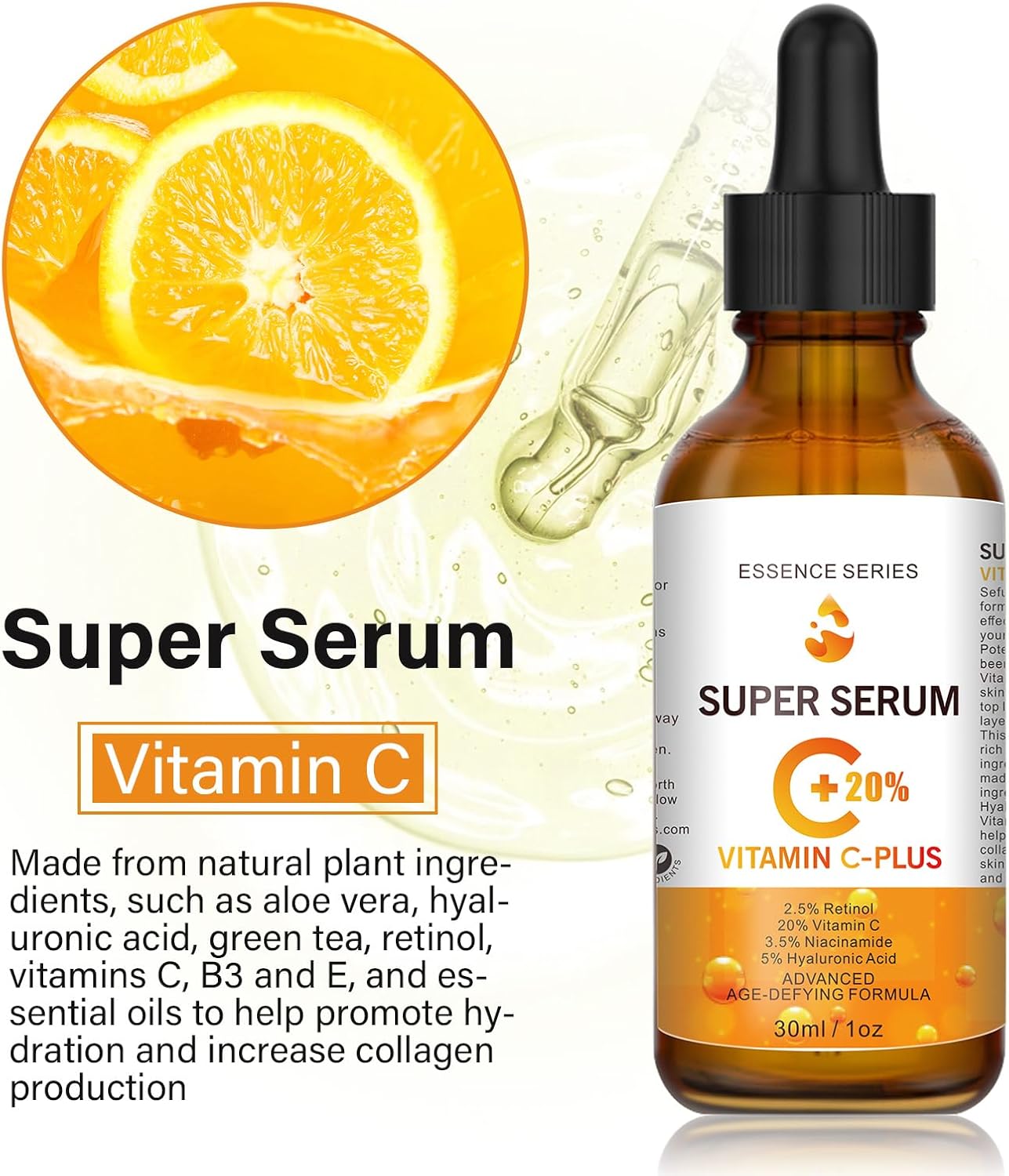 20% Vitamin C Serum for Face with Hyaluronic Acid & Retinol Serum, 30ML Natural Anti Aging & Wrinkle Facial Serum, Boost Skin Collagen, Hydrate Brighten Plump Skin (30ml)-1