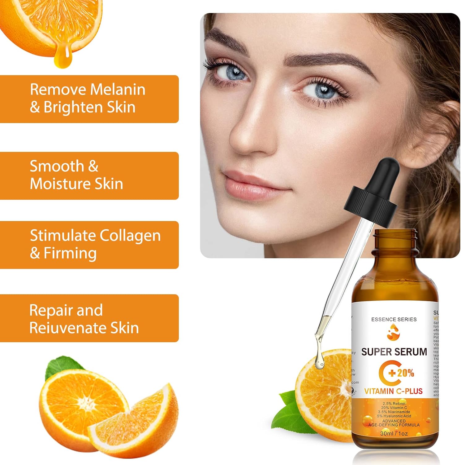 20% Vitamin C Serum for Face with Hyaluronic Acid & Retinol Serum, 30ML Natural Anti Aging & Wrinkle Facial Serum, Boost Skin Collagen, Hydrate Brighten Plump Skin (30ml)-2