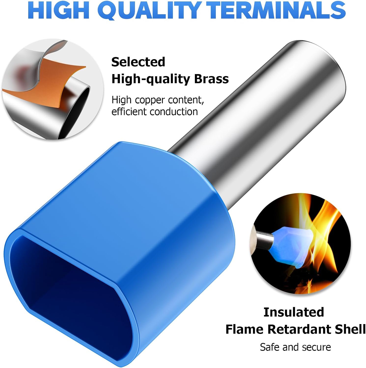 0.5-16mm² Twin Bootlace Ferrules, Dual Terminals,1200pcs Crimp Connectors, Double Wire Quick Connect, All-copper Core, High Insulation Protection-3